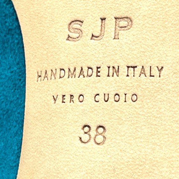 SJP Sarah Jessica Parker EU 38 US 8 Teal Blue Suede Leather Fawn 70 Dress Pumps - Picture 14 of 16